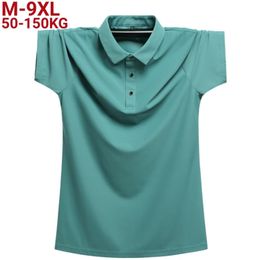 Plus Size 9xl 8xl Men Polos Summer High Quality Mens Short-sleeved Ice Silk Solid Colour Mens Business Casual Polo Shirt 240409