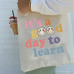 Storage Bags It's A Good Day To Learn Teacher Tote Bag Love Life Green Cotton Live Every Seriously