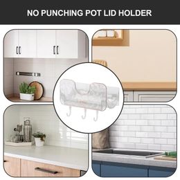 Adhesive Pot Lid Holder Heavy Duty No Punching Wall Pot Lid Storage Rack Cutting Board Storage Rack With Removable Hooks Kitchen