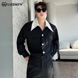 Men's Casual Shirts LUZHEN Korean Big Pointed Collar Long Sleeve Colour Contrast Design Elegant Luxury Fashion Tops 2024 Spring LZ1358