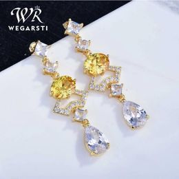 Dangle Earrings WEGARASTI Silver Jewelry Trendy Yellow Topaz Earring For Women Party Valentines Fashion Gifts