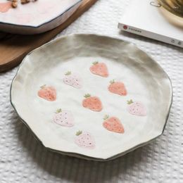 Plates Japanese Style Ceramic Plate Creative Sweet Heart Homehold Dinnerware Fruit Salad Vegetable Cake Dessert Cookies