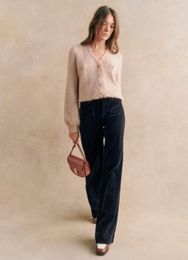 Women's Pants 2024 Corduroy High-waisted Double Pocket Micro-flared Women Wide-leg Casual