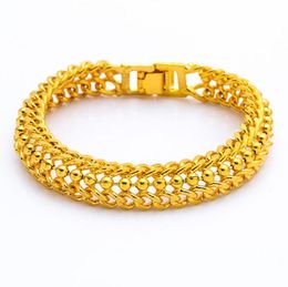 12mm Beads Mesh Men Bracelet Wrist Chain 18k Yellow Gold Filled Classic Fashion Jewellery Gift9935325