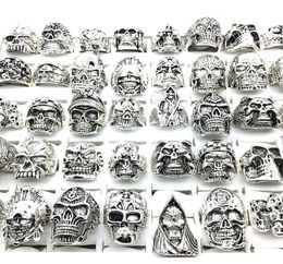 30pcs skull rings men punk rock silver metal women bikers skeleton rings vintage jewelry gifts patry whole lots bulk brand new6929155