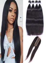 Peruvian Human Hair Extensions 830inch Straight 4 Bundles With 2X6 Lace Closure Middle Part Silky Straight 26 Closure With Bundl1168241