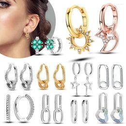 Hoop Earrings 2024 925 Silver Earring Sparkling Zircon Pave Round Heart For Women Fashion Stud Jewelry Gift