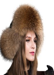 Winter Warm Ladies 100 Real Raccoon Fur Hat Russian Real Fur Bomber Hat With Ear Flaps For Women Factory expert design Qual6937377