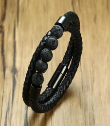 Black Braided Microfiber Leather Charm Bracelet Natural Lava Stone Beaded Bracelet Men Health Magnet Buckle Jewelry74412427919607