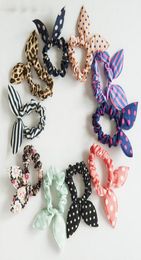 Children hair bands cute bunny rabbit ear elastic floral dot hair accessories scrunchy candy color headdress6036452