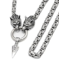 Nordic viking wolf with odin sword Gungnir necklace Stainless steel for men king chain with valknut gift bag16824838