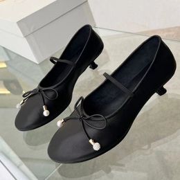 round toe spring summer women high heel ballet shoes runway designer high quality genuine leather slip on kitten heel female high heels