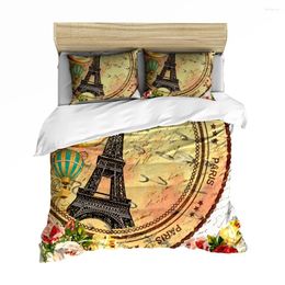 Bedding Sets 3D Digital Printing Retro Stamp Series Set Home El Bed Comforter Paris Tower Bedspread Single Double Duvet Cover