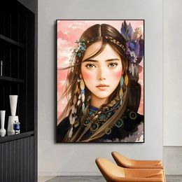 Modern Japan Samurai Flowers Anime Girl Butterfly Poster and Prints Canvas Printing Wall Art Picture for Living Room Study Decor