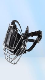 Black Large Medium Dog Muzzle Metal Wire Basket Leather Antibite Masks Mouth Cover Bark Chew Muzzle Pet Breathable Safety Mask 2016964432