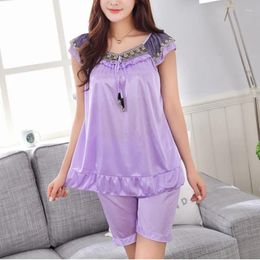 Home Clothing 2 Piece Short Sleeve Women Pajama Set Casual Plus Size Night Suit O-neck Tops And Shorts Pajamas Summer Lingerie