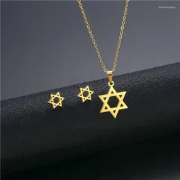 Necklace Earrings Set Star Of David Pendant Female Gold Colour Stainless Steel Cute Small Fashion For Women Girls