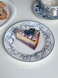 Plates French Vintage Bow Flower Ceramic Plate Western Dessert Cake Breakfast 8 Inch Home Decoration