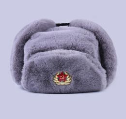 Soviet Badge Ushanka Russian Men Women Winter Hats Faux Rabbit Fur Army Military Bomber Hat Cossack Trapper Earflap Snow Ski Cap 21734021