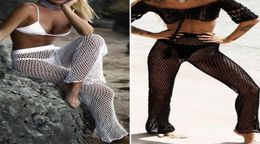 Knitted HollowOut Beach Fishing Net Pants Women Hand Crochet Beach Long Sunscreen Trousers sexy bikini Swimsuit7253489