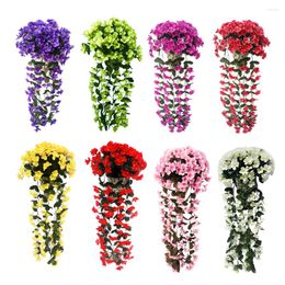 Decorative Flowers 2Pcs Violet Artificial Rattan Hanging Wall Decor Fake Silk Flower Plants For Home Wedding Garden Decoration