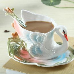 Cups Saucers Enamel Coloured Porcelain White Swan Coffee Cup Personality Creative Gift Fashion Mug