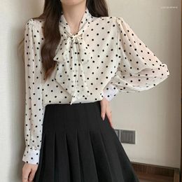 Women's Blouses Spring Autumn Polka Dot Printing Blouse Women Fashion Scarf Collar Casual Long Sleeve Pullovers Bow Chic All-match Tops