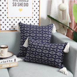 Pillow Cotton And Linen Crochet Tassel Cover Navy Weave Covers Decorative Living Room Sofa Home Cases