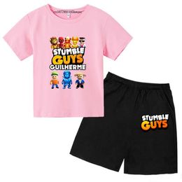 Kids Funny Game Print Stumble Summer 2pcs Guys Short Sleeve T-shirts+Pants Suits 3-13 Years Boys Girls Outfits Children Clothes