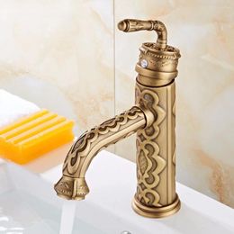 Bathroom Sink Faucets Antique Carve Brass Basin Faucet Single Handle Taps Bronze And Cold Water Tap Mixer Accessories
