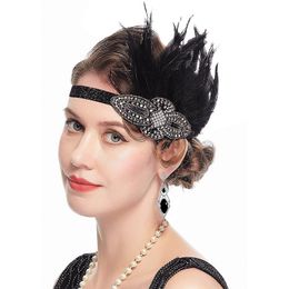1920s Black Feather Headband Diamonds Flapper Headpiece Women Indian Ethnic Prom Dresses Hair Accessories