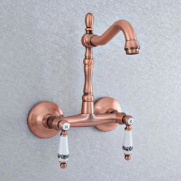 Kitchen Faucets Antique Red Copper Swivel Spout Sink Faucet Wall Mount Bathroom Basin Cold And Mixer Tapsd Water Taps Dsf894