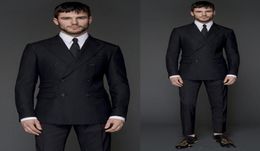 Handsome Bridegroom Suits Double Breasted Peaked Lapel Colour Black Men Tuxedos Two Pieces JacketPant Business Clothing Set Men4620908