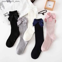 Kids Socks Childrens socks girls knee high socks with bows strip off childrens long socks childrens school socks baby socks Q240413