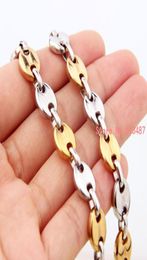 740 inch 9mm chain Fashion Women Mens SilverGold Colour 316L Stainless Steel Coffee Beans Link Chain Necklace Xmas Gift4806366