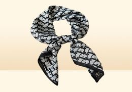 Cravat Korean version of with letters small square female spring and summer simulation silk scarv versatile decoration black6619915