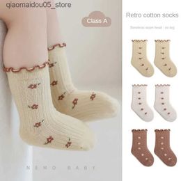 Kids Socks Newly born baby socks in the autumn of 2023 boneless and loose feet comfortable dendritic fungus lace work princess Q240413