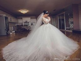 2019 Vintage Luxury Tulle Lace Appliques Wedding Dress New Design Long Sleeve Princess Women Halloween Bridal Gown Custom Made Plu5743395