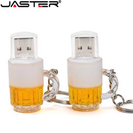 JASTER Plastic Beer-glass USB Flash Drive 128GB Cute Pen Drive with Free Key Ring 64GB Funny Gifts for Friend Memory Stick 32GB