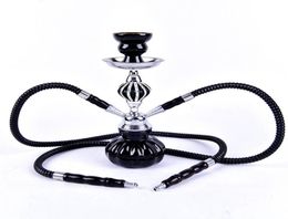 Double Hoses Hookah Travel Shisha Pipe Set Nargile Chicha Narguile completo with Bowl Metal Charcoal Tongs Smoking Pipe C03129019795