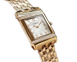 Diamond flip ladies watch fashion Rose gold stainless steel rectangle White Digital Dial Quartz montre de luxe womens wristwatch4297170