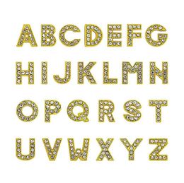 1300pcslot AZ Gold color full rhinestone Slide letter 8mm diy charms alphabet fit for 8MM leather wristband keychains8037093