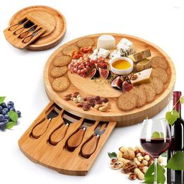 Plates Knife Hidden Drawer Serving Plate Natural Bamboo Sets Cheese Fruit Dim Sum Tray Outdoor Portable Kitchen Dining & Bar