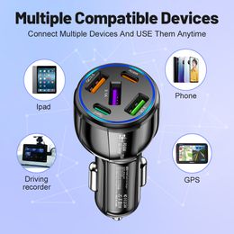 USB Car Charger 75W PD Type C Charger 5 Ports Fast Charging For IPhone 13 12 IPad Xiaomi GPS Driving Recorder Quick Charger 3.0