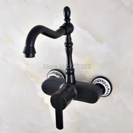 Bathroom Sink Faucets Black Oil Rubbed Brass Kitchen Faucet Wall Mounted Single Handle Basin Cold And Mixer Tap Lnf841