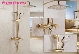 Gold Bathroom Shower Set Senducs Round Rainfall Hand Shower Head Copper Bathtub Mixer Faucets Cold Bath Shower System X07055516862