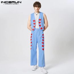 Casual Streetwear Style Sets INCERUN Mens Fashion Suit Love Printed Pattern Short Cardigan Waistcoat Pants Two-piece Sets S-5XL 240402