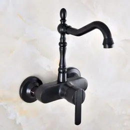 Bathroom Sink Faucets Black Oil Rubbed Brass Basin Faucet Tap Wall Mount Single Handle Cold Water Mixer Lnf846