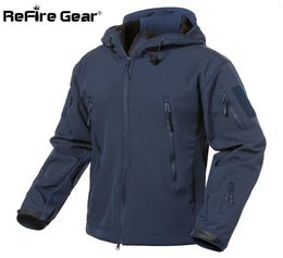 ReFire Gear Navy Blue Soft Shell Military Jacket Men Waterproof Army Tactical Jacket Coat Winter Warm Fleece Hooded Windbreaker LY7315823