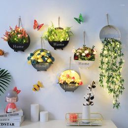 Decorative Plates Flower Pots On The Wall Nordic Style Wrought Iron Hanging Decoration Green Plants Decorations Home